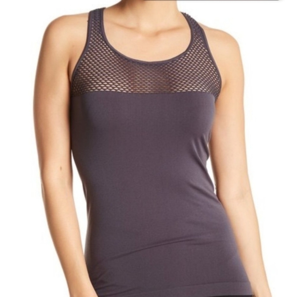 Z By Zella Racerback Fitted Tank Top Women's Small S Dark Gray Mesh Scoop Neck